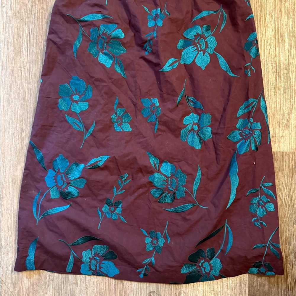 Floral Patterned Skirt in Burgundy and Teal